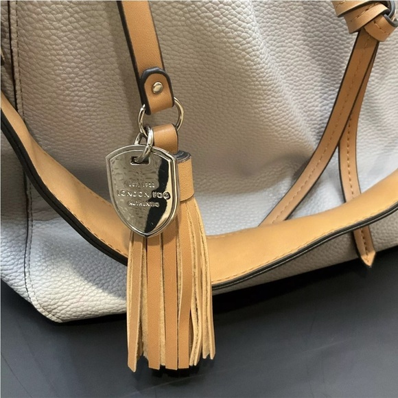 LONDON FOG Satchel Purse  Strap Hand Gray/Tan Pebbled - Picture 3 of 14